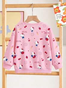 HELLO KITTY AND FRIENDS | SHEIN GraphicGems 女嬰圓領卡通印花休閒日常長袖運動衫 - 粉色 - 查看 4