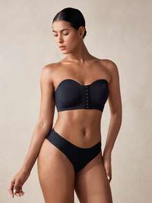 Veilyse Sutiã Sem Alça Feminino com Fechamento Frontal, Sutiã Bandeau Minimalista e Confortável - Preto - Visão 1