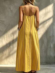Breezaya Women's Vacation Casual Striped Spaghetti Strap Dress - Yellow - View 2