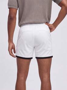 Nelvento Soul Boyfriend Style Men's Color-Block Drawstring Waist Sports Jogger Shorts, White , Lightweight, Gym - White - View 2
