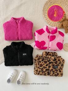 LMoss Kids 2pcs Baby Girl Autumn/Winter Cute Versatile Casual Fuzzy Leopard Print Stand Collar Jacket - Multicolor - View 4
