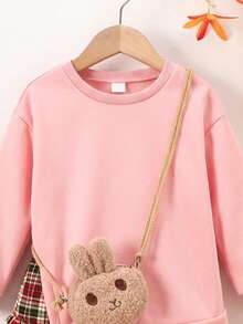 Elladie kids 女童休閒長袖格紋百褶下擺 2 合 1 衛衣洋裝 - 粉色 - 查看 6