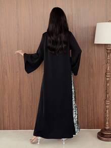 Yasmeen Edit Yasmeen Edit Elegant High-End Sexy Black And White Color Block Lace Patchwork Long Women's Abaya - Black and White - View 2