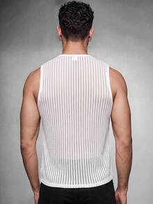 Zorclune Hochwertige, minimalistische und bequeme Herren Jacquard Gestreiftes Ärmellos Tank Top, geeignet für lässig, Büro, Dates, Partys, formelle oder informelle Anlässe, vielseitiges Design, ideal zum Selbsttragen oder als Geschenk Mesh Tank Top Herren Herren Häkel Top Strick Tank Top Herren Herren Mesh Top, Urlaub - Weiss - Übersicht 2