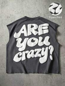 Manfinity Roghcode Men's Letter Print Crew Neck Casual Loose Fit Tank Top - Dark Grey - View 2