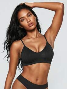 SHEIN Women's Seamless Solid Color Bra - Black - View 4