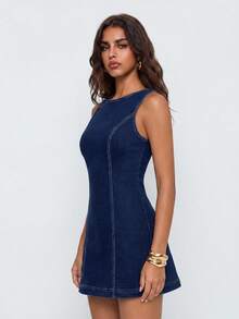 Avantive Vestido de mezclilla casual diario de verano para mujer - Azul lavado oscuro - Ver 4