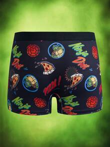 TEENAGE MUTANT NINJA TURTLES | SHEIN 青少年男孩卡通印花拼色休閒日常四角內褲 - 黑色 - 查看 13