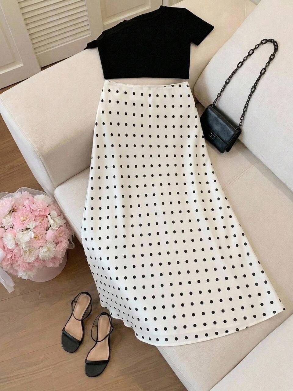 Casual Elegant Polka Dot Skirt For Women, Spring & Summer