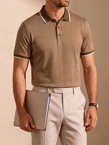 Core Aspect Men's Business Button Half-Placket Short Sleeve Polo Shirt, Ceremony - Brown - View 4