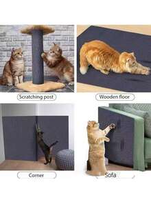 1pc Self-Adhesive Cat Scratching Pad For Furniture Protection - Wall-Mounted, Floor And Corner …Horizontal Cat Scratching Pad, Indoor Cat Scratching Board For Carpet And Hard Floor - 30*100cm - View 6