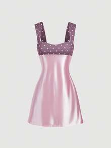 SHEIN MOD 女款優雅波點印花拼接迷你洋裝，夏季 - 彩色 - 查看 3