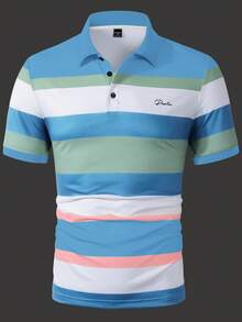 Manfinity Homme 男士字母印花拼色休閒通勤短袖 Polo 衫 - 彩色 - 查看 5
