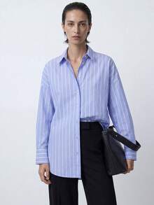 Cloudara WOMAN BLUE AND WHITE LINED POPLIN BLOUSE - Blue and White - View 7