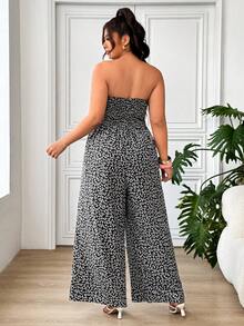 SHEIN EZwear 大尺碼女款碎花抓皺平口寬腿連身褲，度假風 - 彩色 - 查看 2