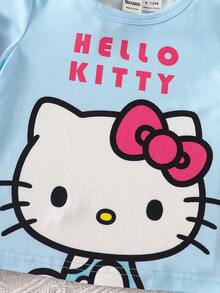 HELLO KITTY AND FRIENDS | SHEIN 女嬰可愛短袖蝴蝶結卡通印花圓領寬鬆上衣3件套，適合外出、購物、日常穿著，春夏季適用 - 彩色 - 查看 5