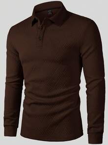 Calvornis Camisa POLO formal casual de manga larga con botones delanteros de unicolor para hombres, para otoño, ceremonia - Marrón - Ver 5