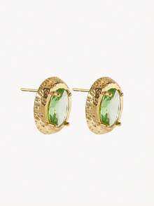 Opalesca 18K Gold Plated Oval Zirconium Stylish Fine Quality Stud Earrings - Yellow Gold - View 9