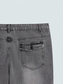 Modcrash Celana Jeans Pria Kasual Modern Warna Abu-abu Muda Polos Model Lebar Ukuran Besar - Light Grey - View 10
