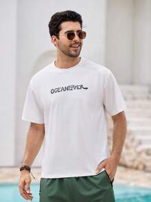 Mercer Haus Herren Grafik-Muster T-Shirt, Strandmode für den Sommer, locker geschnittenes Kurzarm T-Shirt - Weiss - Übersicht 2