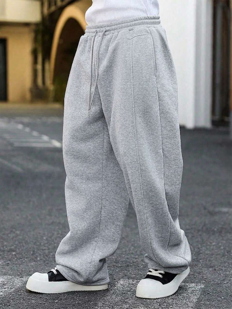 Manfinity Hypemode Pantalones de chándal casuales holgados versátiles con patchwork para hombre - Gris Claro - Ver 1