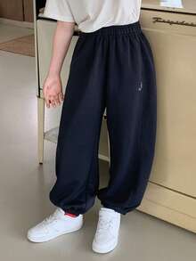 DAZY Tween Girl Casual, Everyday, Commuting Minimalist Versatile Star Pattern Slant Pocket Wide Leg Pants, Suitable For Spring, Summer, Autumn - Navy Blue - View 5