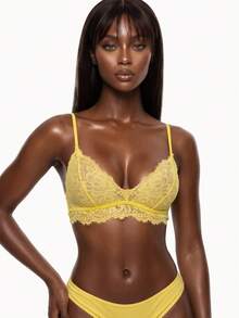 Rest Era 1pc Women's Full Lace Wireless Bra - Yellow - View 5