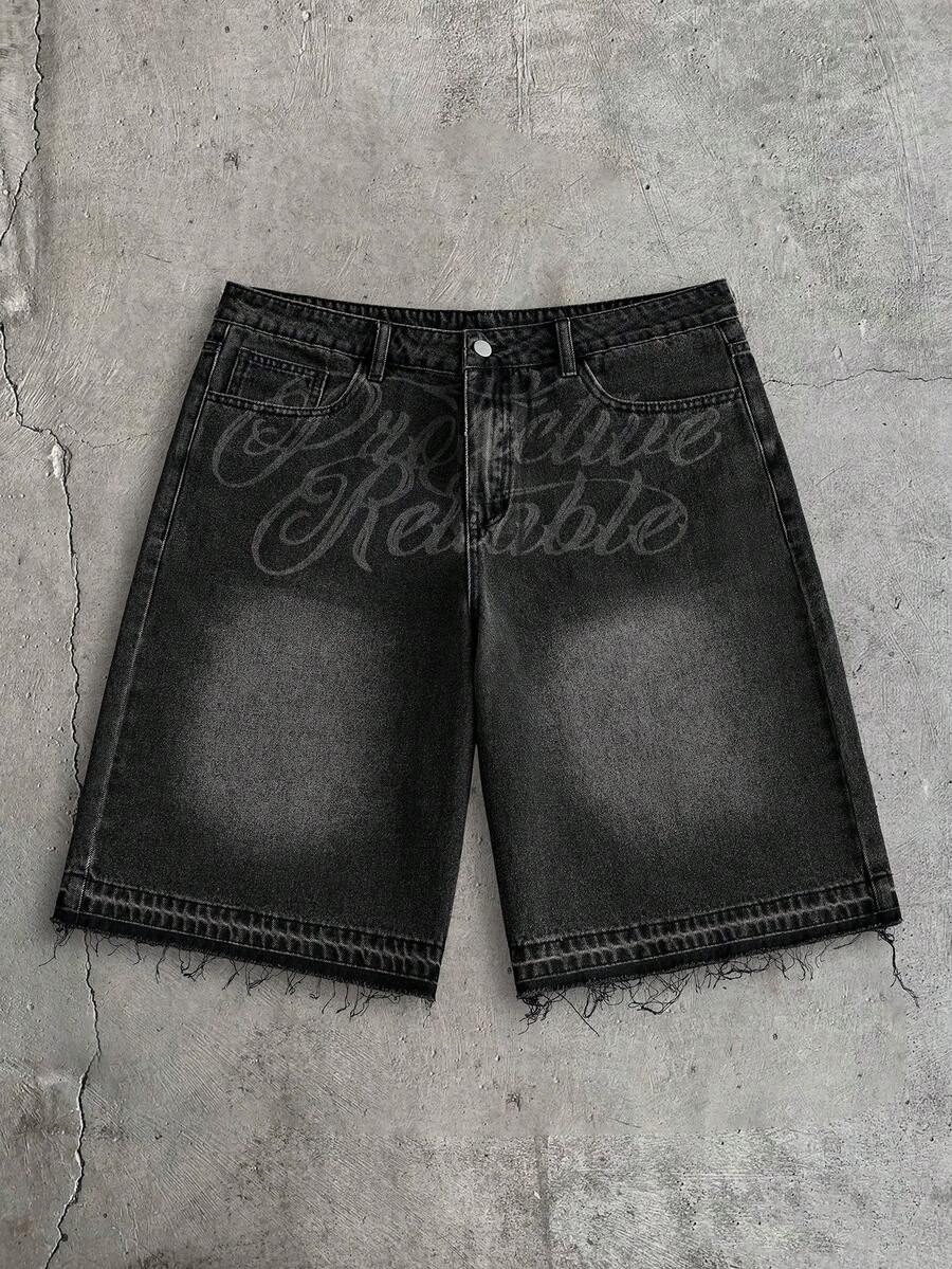 AXEPEAK Men's Washed Denim Shorts With Embroidered Craftsmanship, Fashion - Dark Grey - View 1