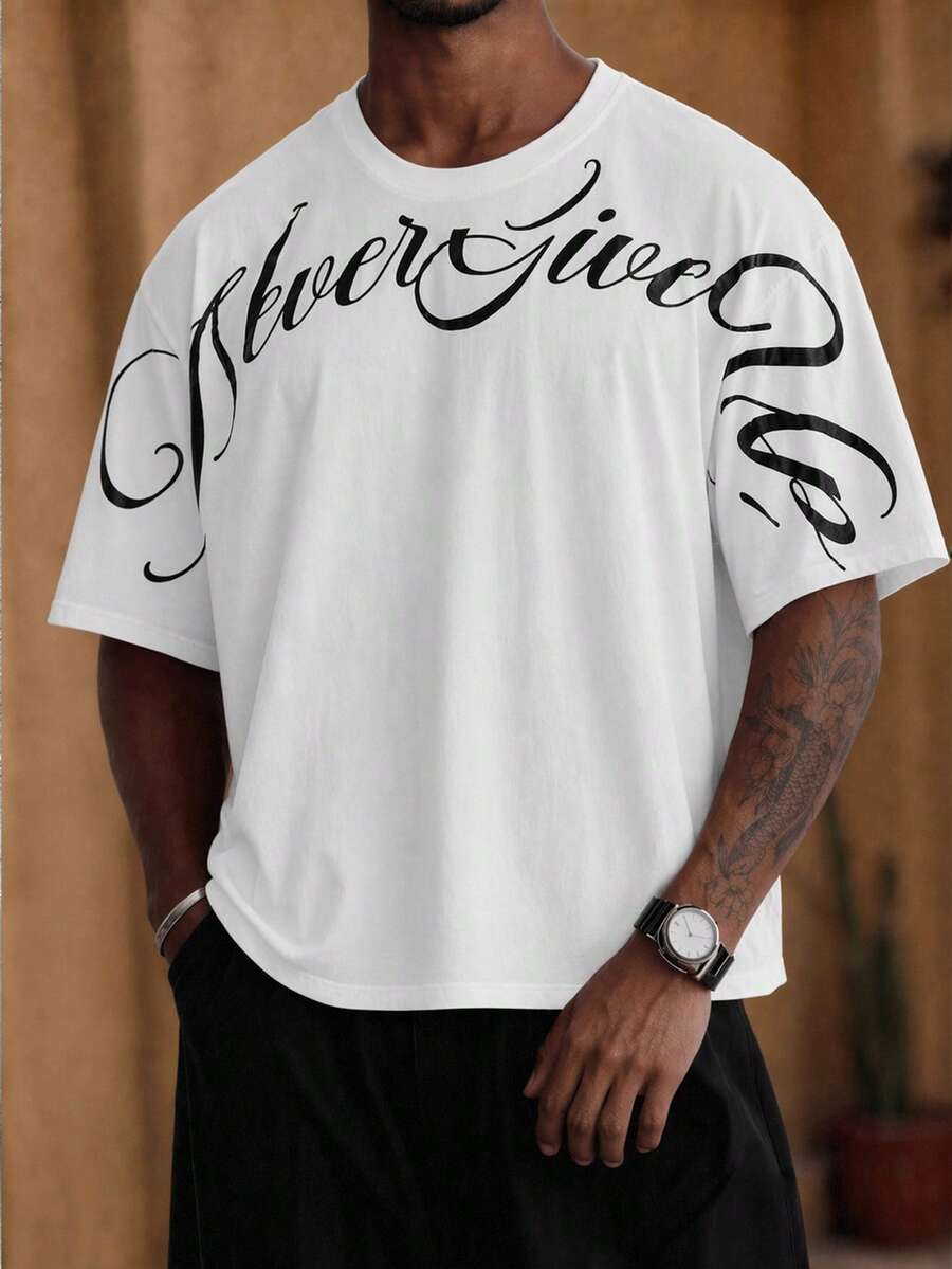HIMLAND Men's Summer Casual Letter Print T-Shirt - White - View 1