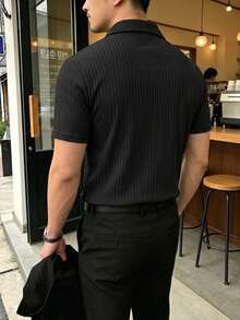 JOLTRO 男士素色羅紋 Polo 衫，正式款 - 黑色 - 查看 2