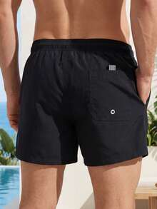 CoralVoy Men Drawstring Waist Swim Trunks Beach Shorts, Hawaiian, Holiday - Black - View 2