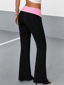 StreetHx Women's Letter Print Colorblock Casual K Pop 2000s 90s Y2k Versatile Daily Wear Long Pants Bar Holiday Pang Lakad Vacation Black Pink Autumn Going Out - Black - View 2
