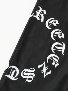 SHEIN Kids Teen Boy Street-Style Gothic Letter Print Cargo Pants Back To School/School Clothes Fall Teens Suitable For The Fall Back-To-School Season - Black - View 3