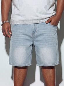 Modcrash Men's Light Wash Solid Loose Fit Plus Size Denim Shorts, Basic, Drawstring, Pocket, Summer, Lightweight, Breathable, Cool, Casual, Comfortable Gift For Father/ Husband - Light Wash - View 7