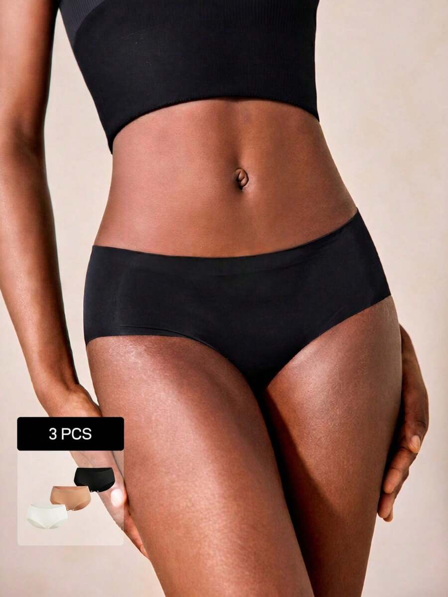 3pcs/Pack Women's Seamless Solid Color Breathable Comfortable Panties - Multicolor - View 1