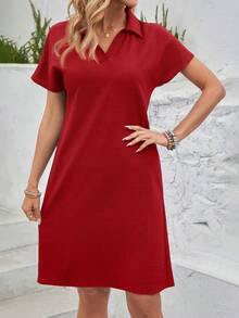 EMERY ROSE Váy tay cánh dơi màu xanh giản dị mùa hè - Đỏ - Xem 4