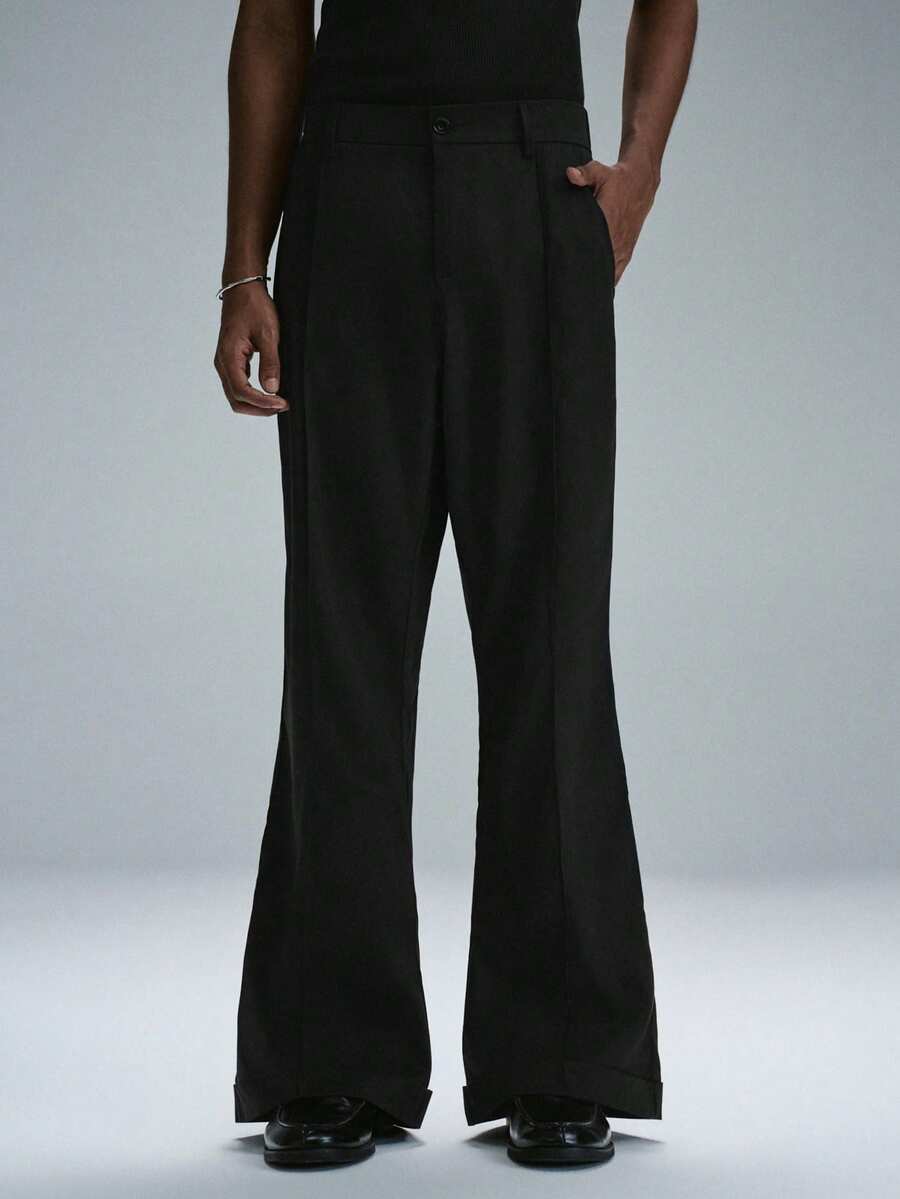 STYNVO Men's Solid Color Pocket Casual Flared Trousers - Black - View 1