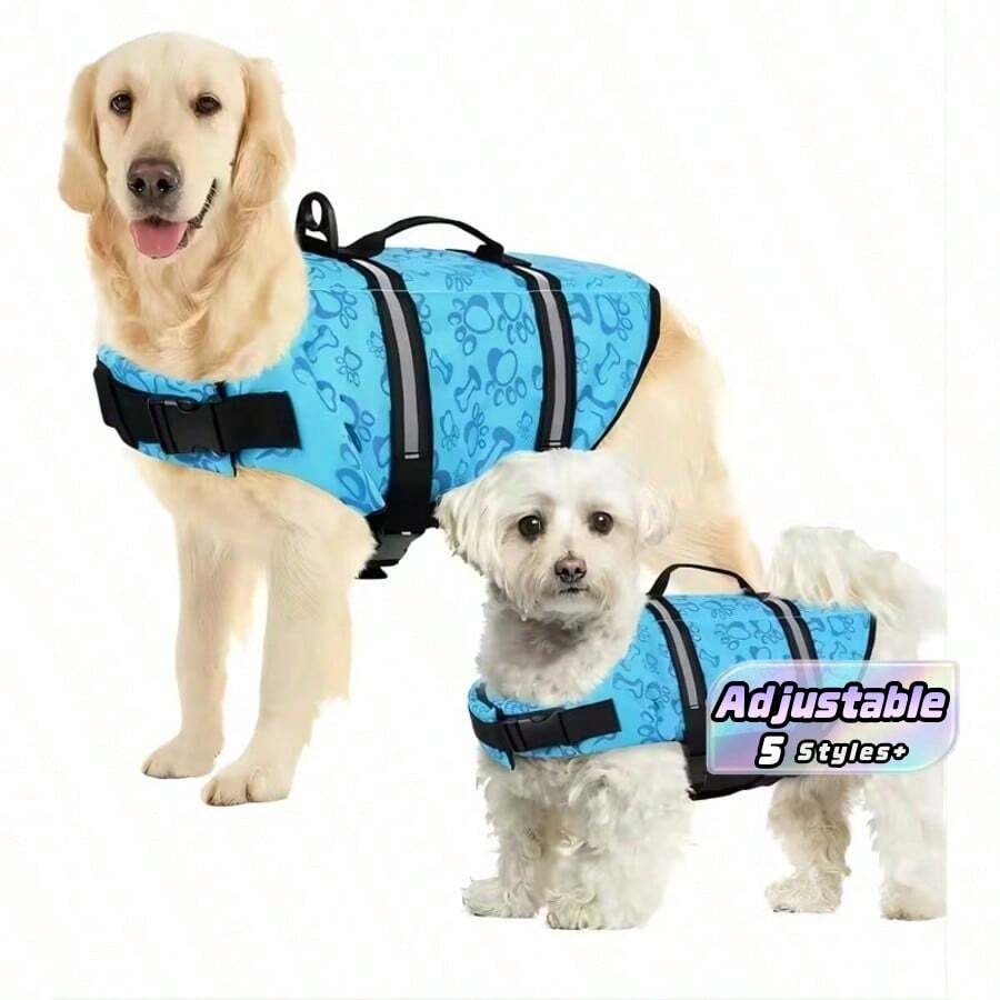 1pc Dog Life Jacket, Adjustable Chest & Neck, Tear-Resistant Pet Life Vest, Suitable For Medium & Small …Dogs, Boating, Swimming, High Buoyancy, Includes Easy-Carry Handle And D-Rin