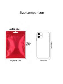 50pcs Pink Packaging Bags, Clear Display Bags For Hanging Accessories, Self-Sealing Bags For Cables, Cosmetics, Holographic Packaging Bags - red - View 3