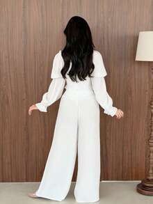 Yasmeen Edit Yasmeen Edit Women Loose High-Waisted Wide-Leg Pants, Elegant White Chic Summer Vacation Holiday, Solid Color Versatile Casual Daily Wear Beach Trousers - White - View 2