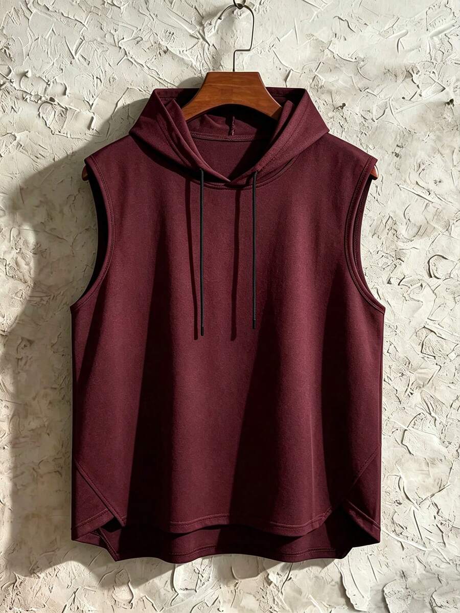 Manfinity Homme 男士純色抽繩連帽休閒百搭日常穿搭上衣 - 酒紅色 - 查看 1