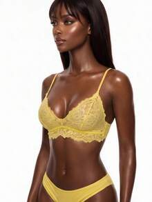 Rest Era 1pc Women's Full Lace Wireless Bra - Yellow - View 3