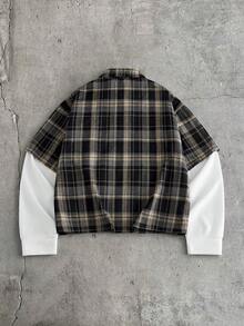 AXEPEAK Men's Patchwork Plaid 2 In 1 Single-Breasted Casual Shirt - Multicolor - View 2