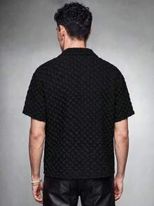 Zorclune Men's Fashionable Casual Textured Button Short Sleeve Shirt Men S Sparkly Shirt - Black - View 2
