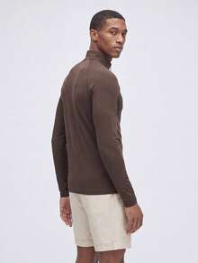 Nelvento Soul Men's Minimalist Solid Color Half-Zip Stand Collar Raglan Long Sleeve Compression Sports T-Shirt Compression Shirt, Lightweight, Gym - Camel - View 3