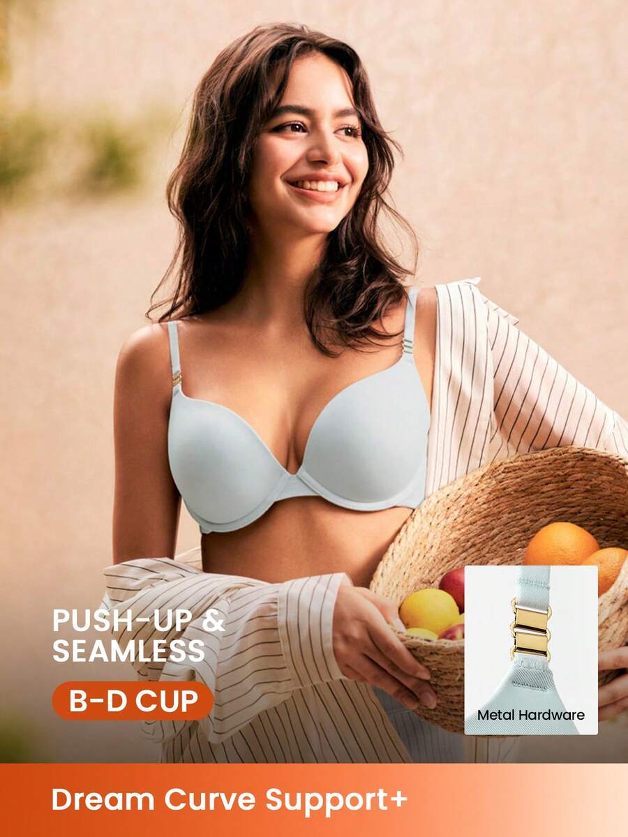 LUVLETTE Plunge Push-Up Blue T-Shirt Basic Breezy Comfort Basic Bra - Medium Wash - View 1