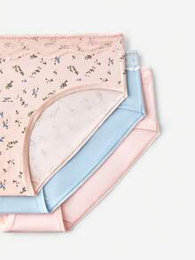 LUVLETTE 3-Pack Soft Cotton Basic Floral Print Lace Trim Mid-Waist Underwear Briefs-Pink - Multicolor - View 9