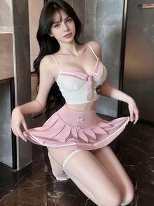 Dansine 2026春夏新款性感日系校園風水手服內衣套裝，適合約會與Cosplay - 粉色 - 查看 4