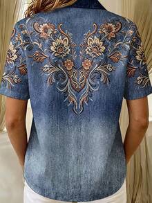 Breezaya Floral Pattern Print Short Sleeve Fashion Plus Size Shirt - Multicolor - View 2