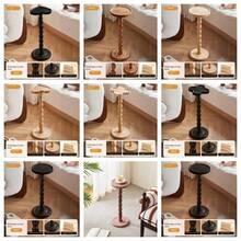 1PC Solid Wood Mobile Round Coffee Table Side Table End Table With Candle Holder Tray Versatile Outdoor Patio Garden Living Room Bedroom Home Decor Sturdy Durable Easy Move Natural Brown Finish Space Saving Organizer Rack - Multicolor - View 6